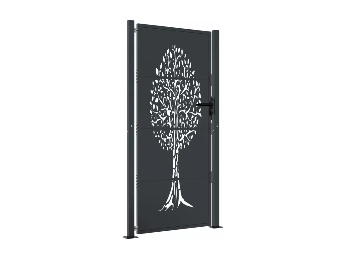 Portail de jardin anthracite 105x180cm acier conception d'arbre