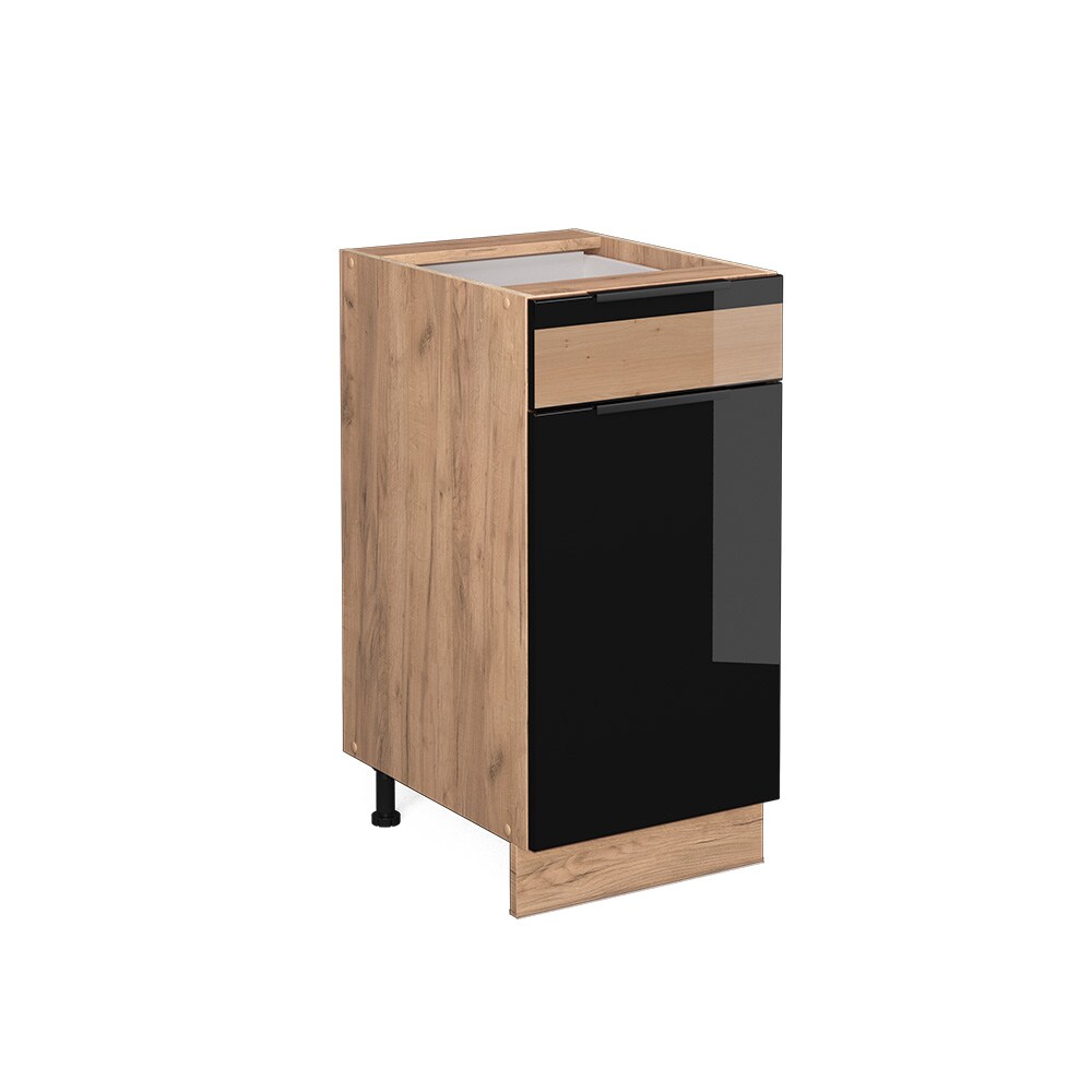 Vicco Schubunterschrank Küchenschrank Küchenmöbel Fame-Line Eiche Schwarz 40 cm modern Hochglanz