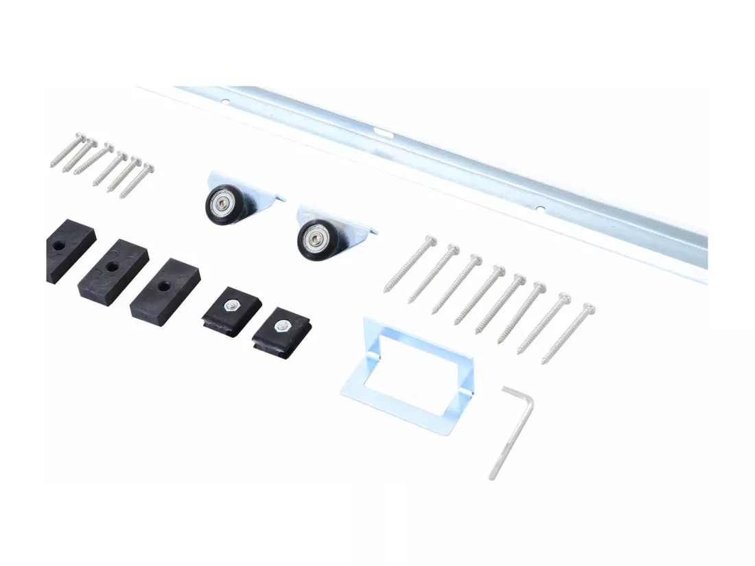 Kit complet porte coulissante 4 x 93 cm (p x l): rail, roulettes, visserie