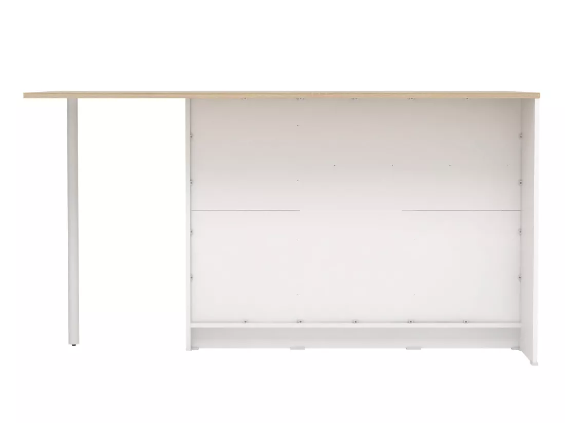 Ilot central de cuisine avec 2 portes, 1 tiroir et 2 niches - Blanc et naturel - TUNORI