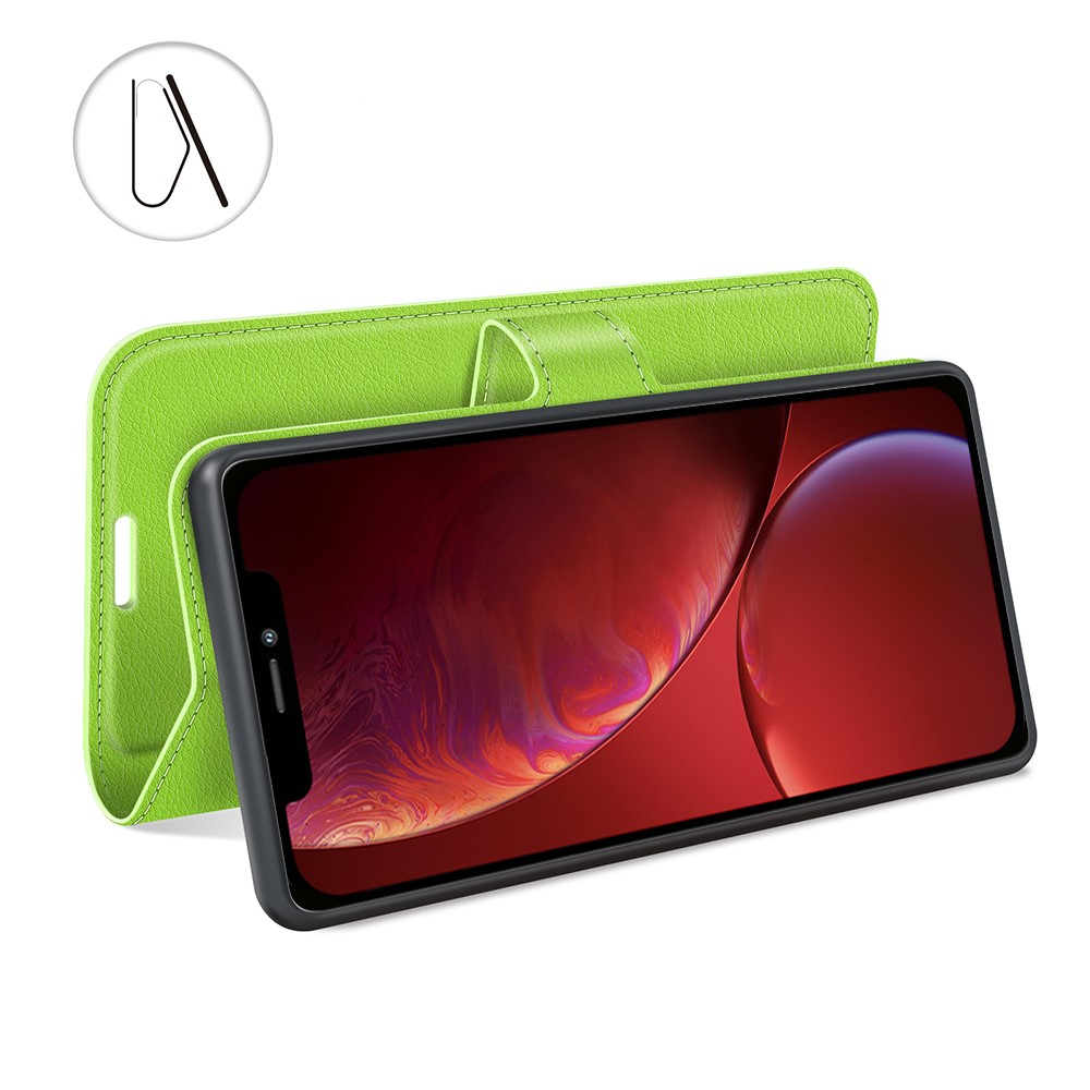 iPhone 13 Leder Tasche Flip Cover Litchi Look - Grün