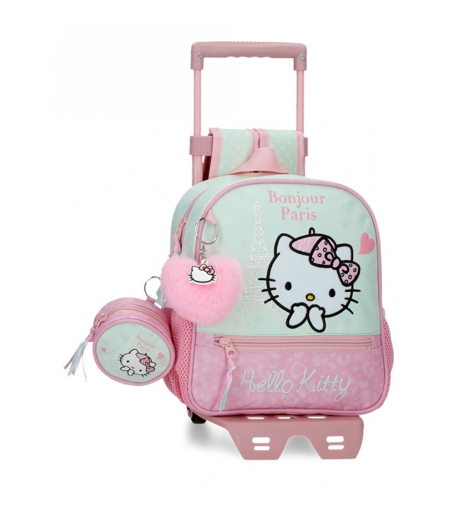 Mochila Joumma Bags Hello Kitty Paris com Rodinhas Turquesa - 23x25x10cm -