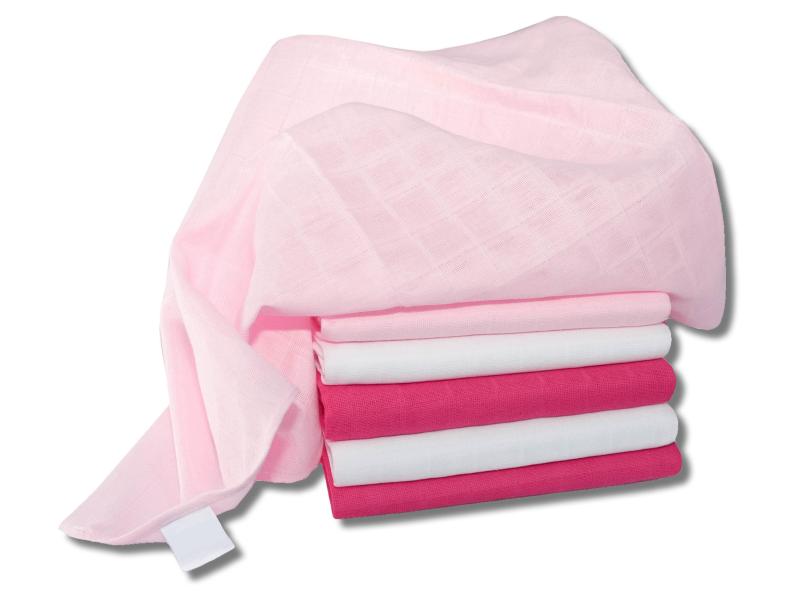 MAKIAN Mulltuch 6-er Set 70 x 70 cm Pink und Weiss uni Mulltücher 70 x 70 cm Pink / Weiss