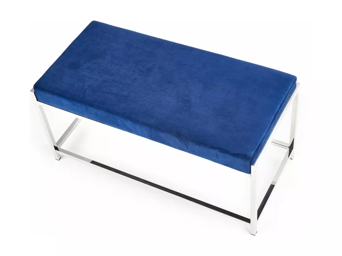 Banc d'intérieur en velours bleu avec structure en acier argenté NEMESIS