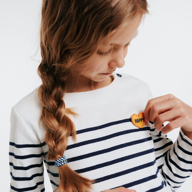 T-shirt marinière à personnaliser d'un cœur bleu fille
