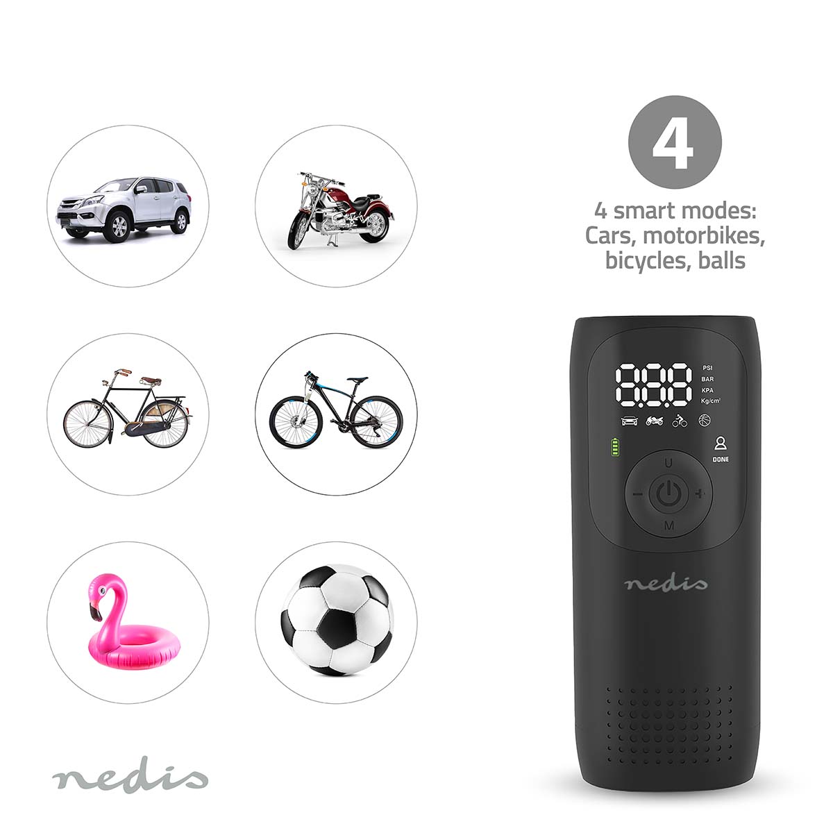 Nedis paac10bk oplaadbare luchtcompressor - zwart