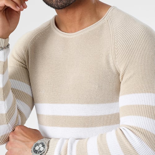 Pull Avec Rayures Mariniere 347 Beige