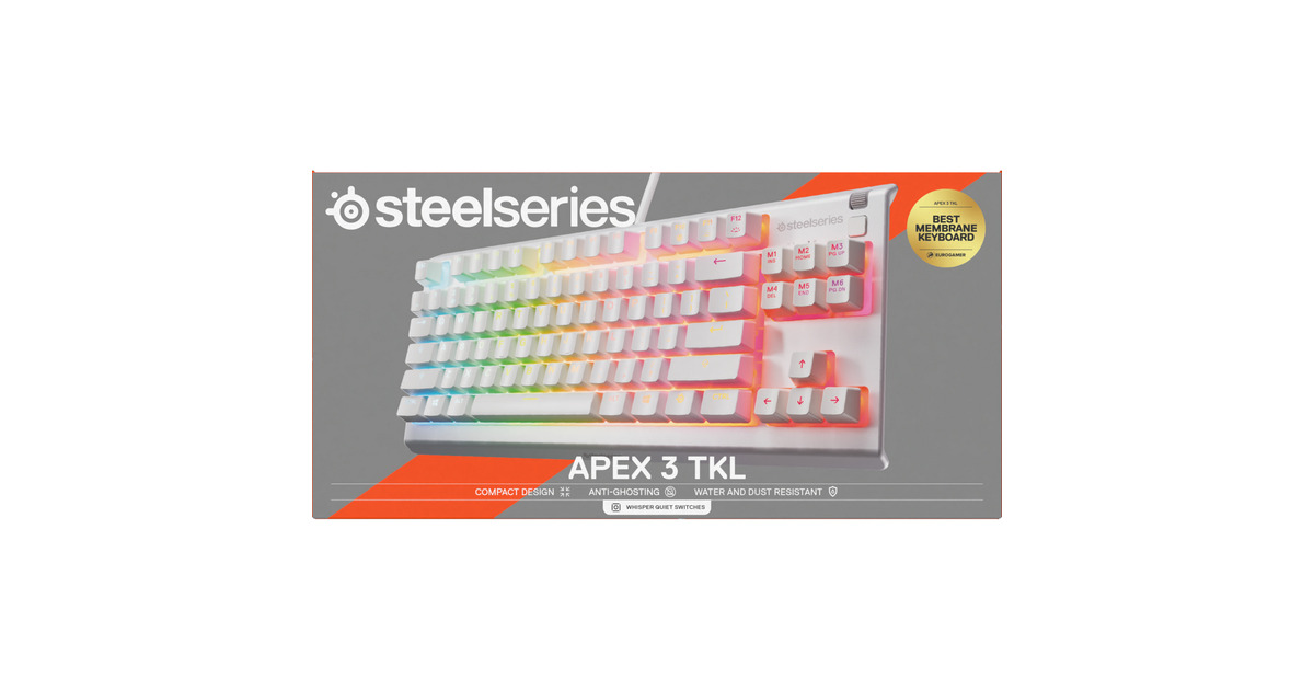 SteelSeriesApex 3 TKL, gaming toetsenbord  (Wit, US lay-out, SteelSeries Whisper-Quiet, RGB leds, TKL)