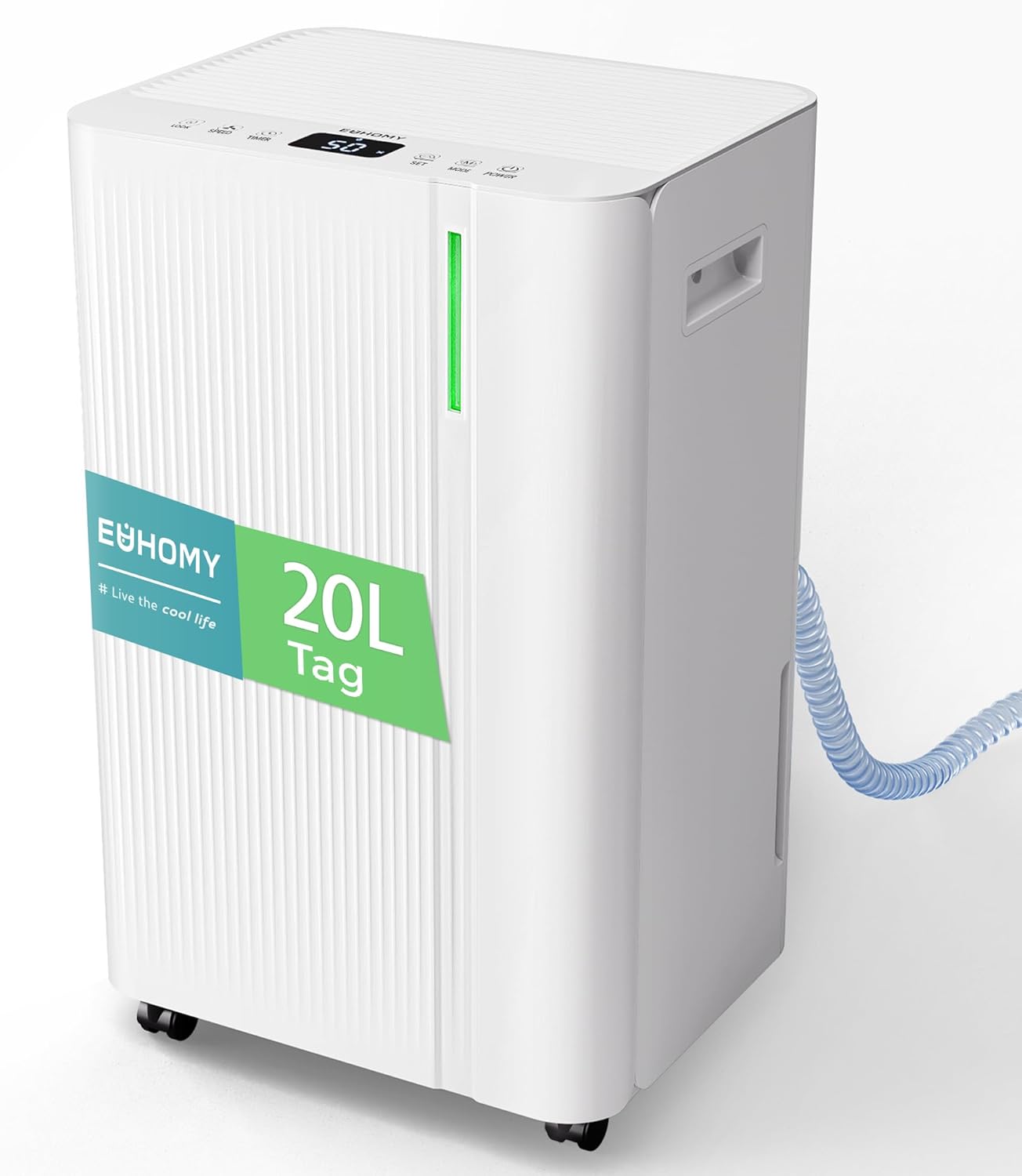 EUHOMY Luftentfeuchter 20L/Tag, Elektrischer Luftentfeuchter Keller mit Ablaufschlauch, Stromsparende & Leise Entfeuchter mit Automatisches Abtauen,Timer, Dehumidifier für 150m³/50m² Wohnung
