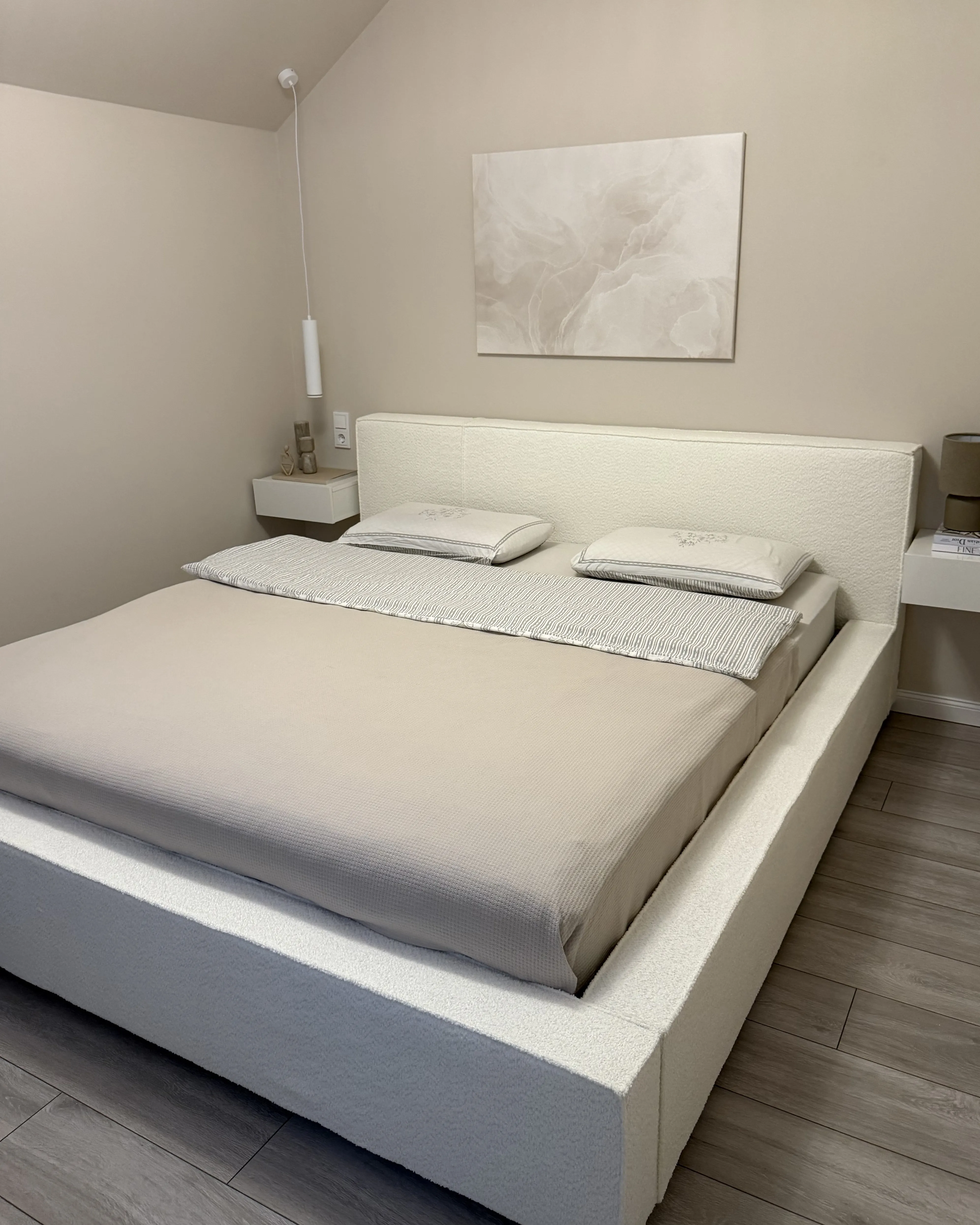 Bed Bouclé MIRANDE 180 x 200 cm Gebroken wit