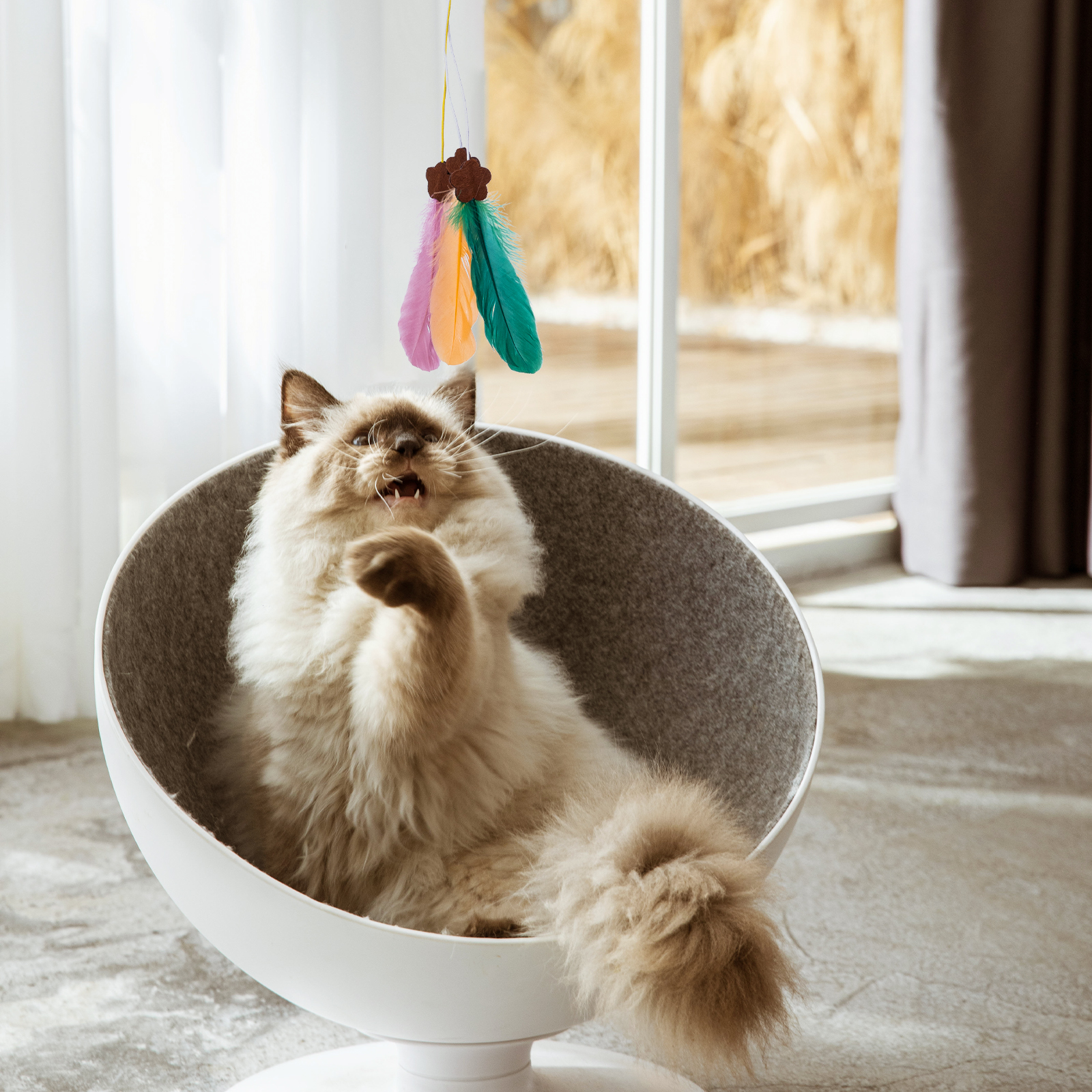 Conjunto de 2 brinquedos para gatos Nobleza: bastão para provocar gatos, brinquedo de penas para gatos, brinquedo interativo de penas para gatos.