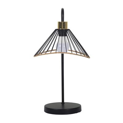 Lampe à poser métal finition rotin