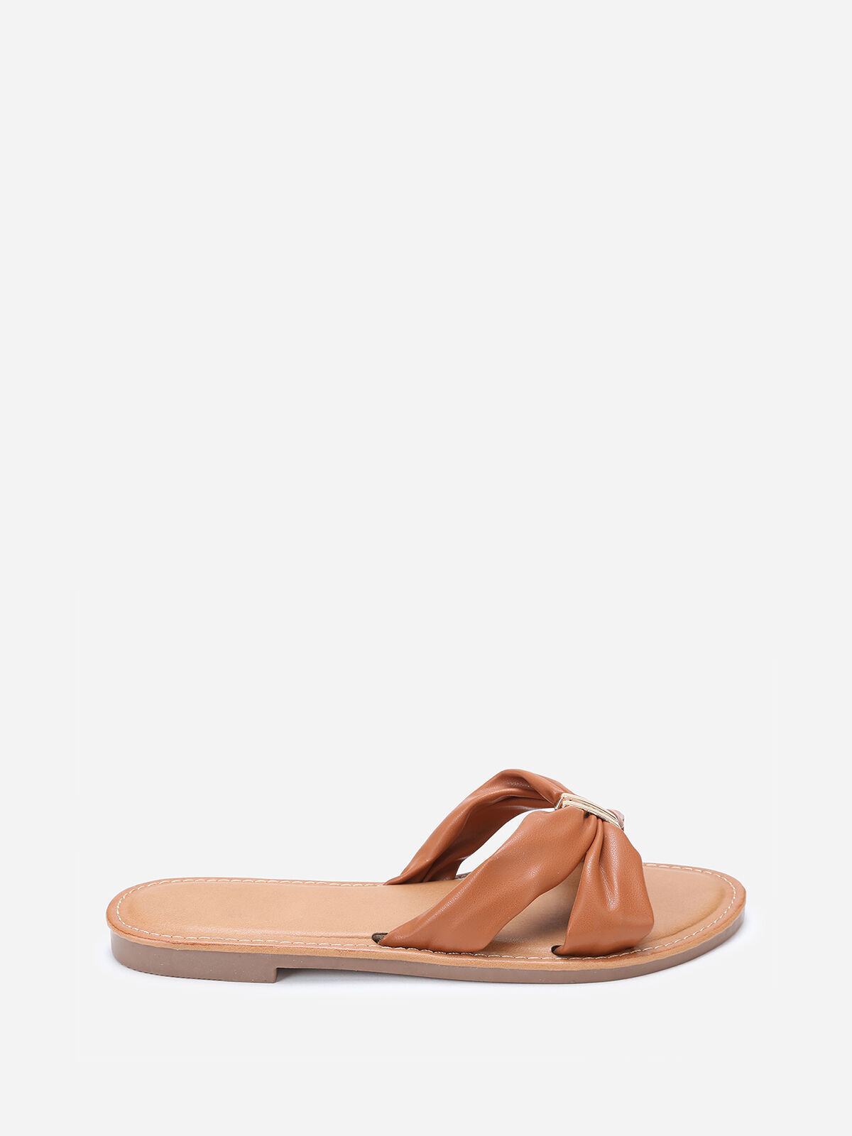 Mules à brides en simili avec boucle- Camel