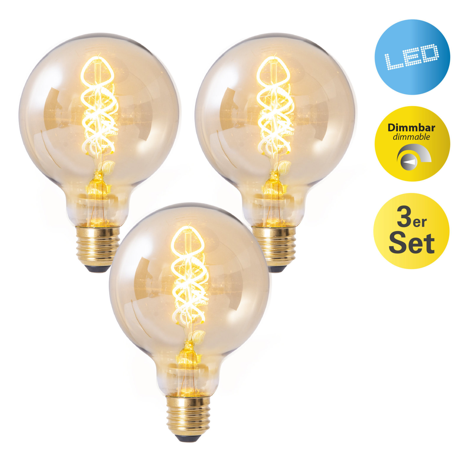 3er-Set LED-Leuchtmittel DILLY - amber - 4 Watt - E27 - warmweiß