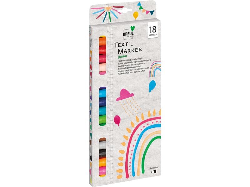 Kreul Textilmarker medium Junior 18er Set Stoffmalstifte ohne Schütteln und Pumpen, sofort los malen