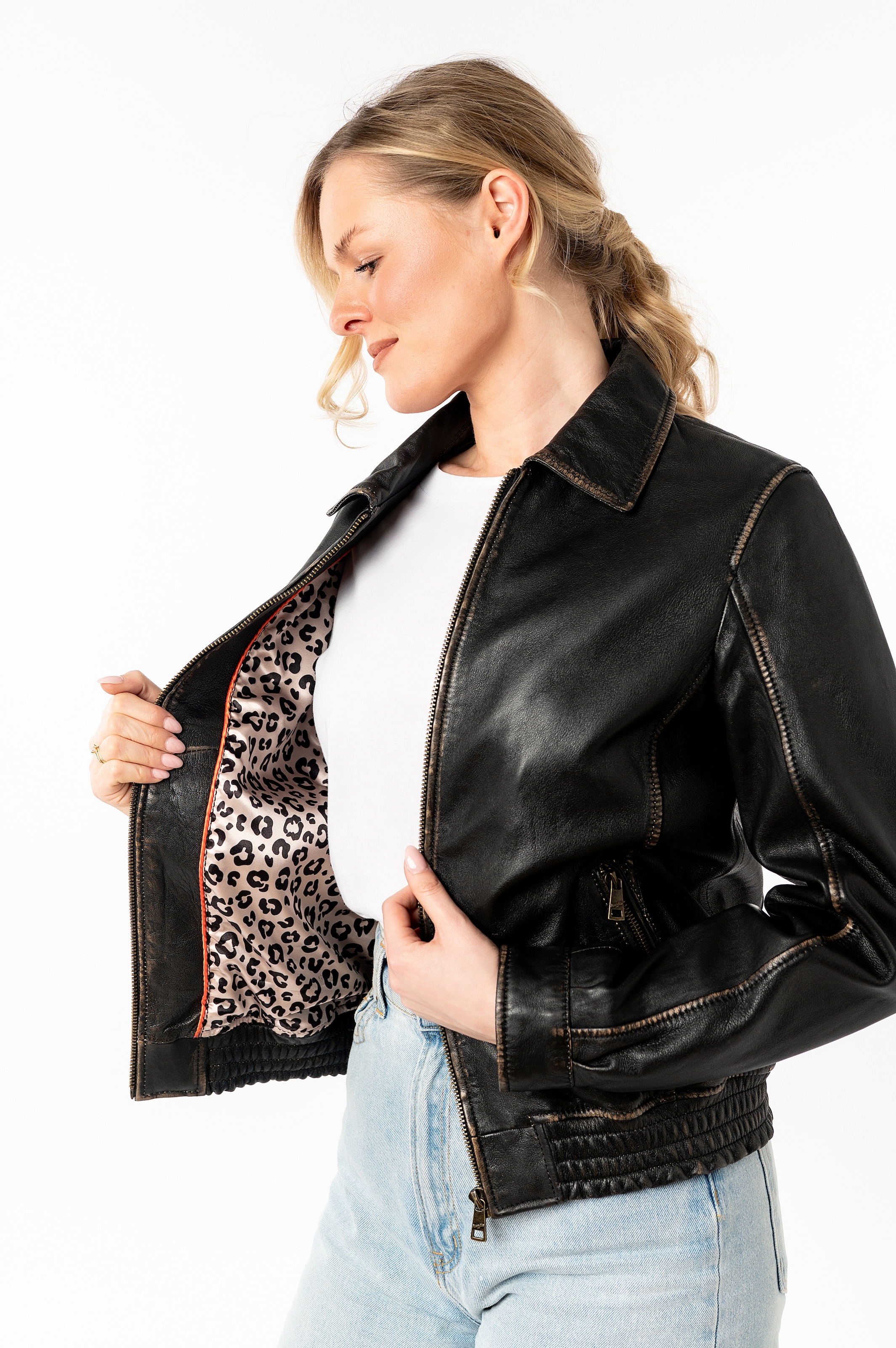 Mauritius Lederjacke »MWBjanka« mit elastischem Bund, Leo-Innenfutter