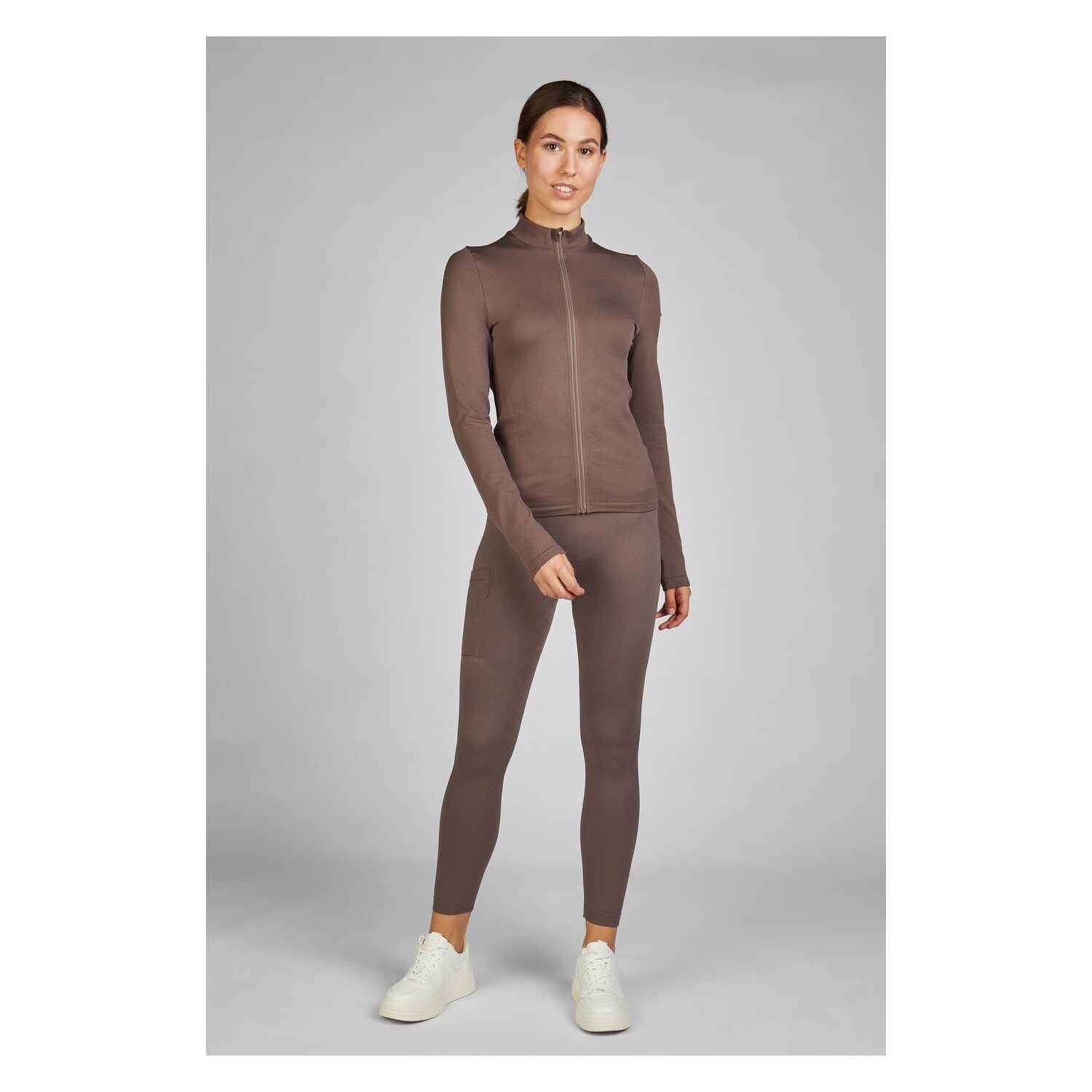 ESKADRON Classic Sports Zip-Shirt Seamless - deep taupe