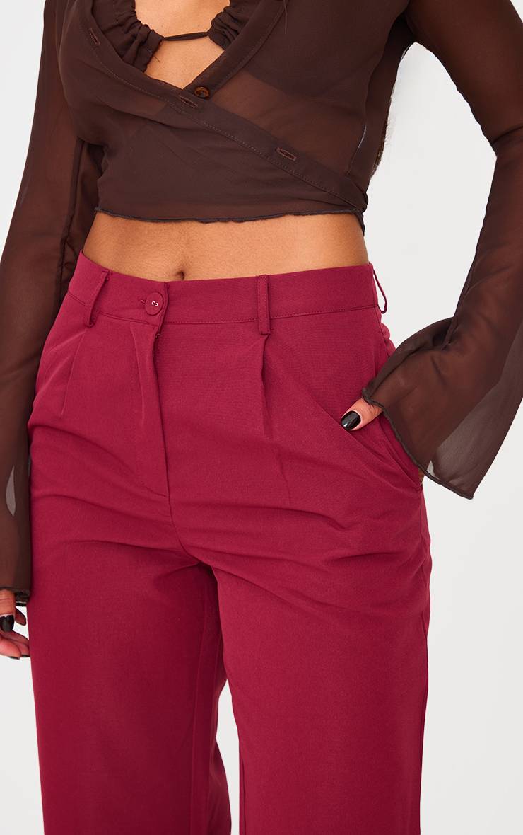 Rouge Bordeaux Pantalon Droit En Peau De Pêche