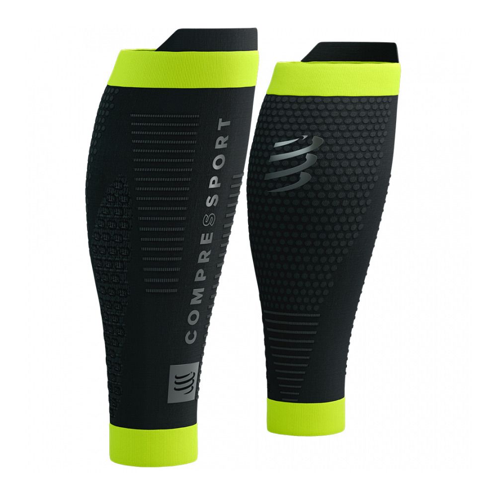 Compressport R2 3.0 FLASH - Manchon de compression black/fluo yellow