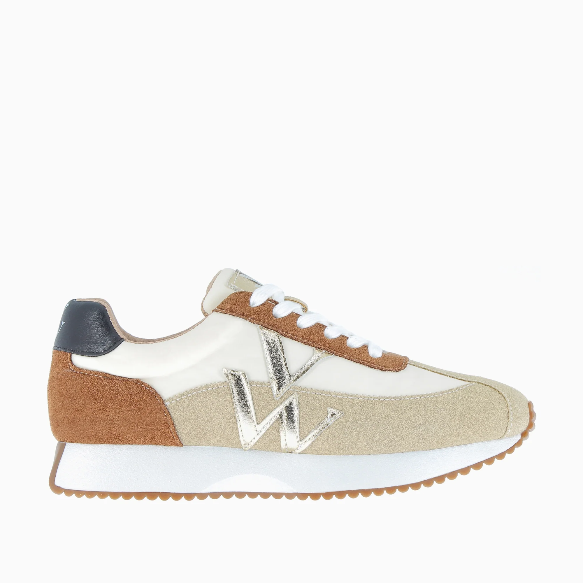 Sneakers-Baskets Rebeca beiges à monogramme or