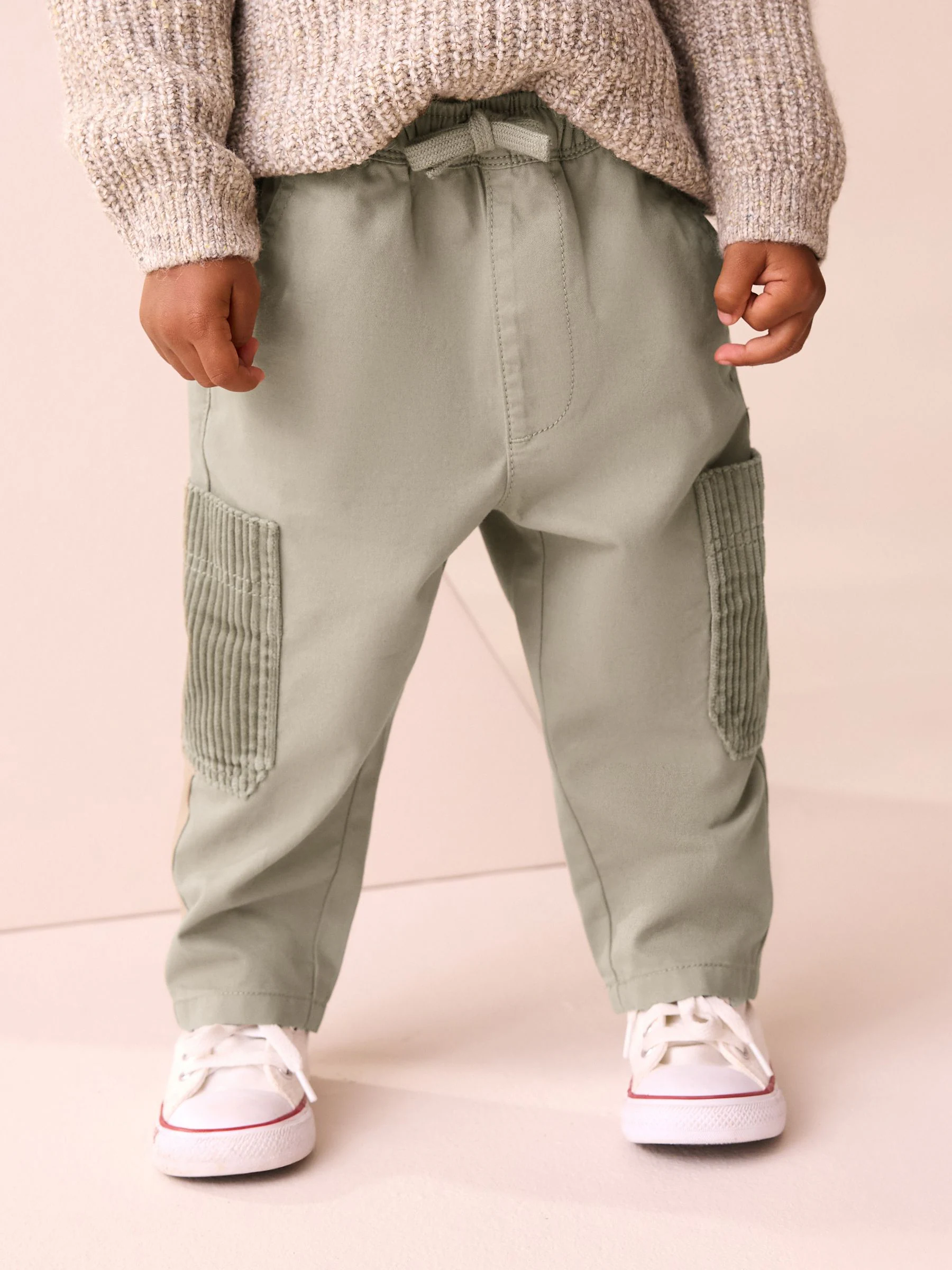 Grijs-groen - Broek met elastische taille en zijzakken (3mnd -7jr)