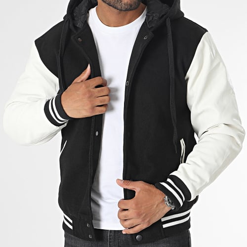 Veste Teddy Capuche Noir Blanc