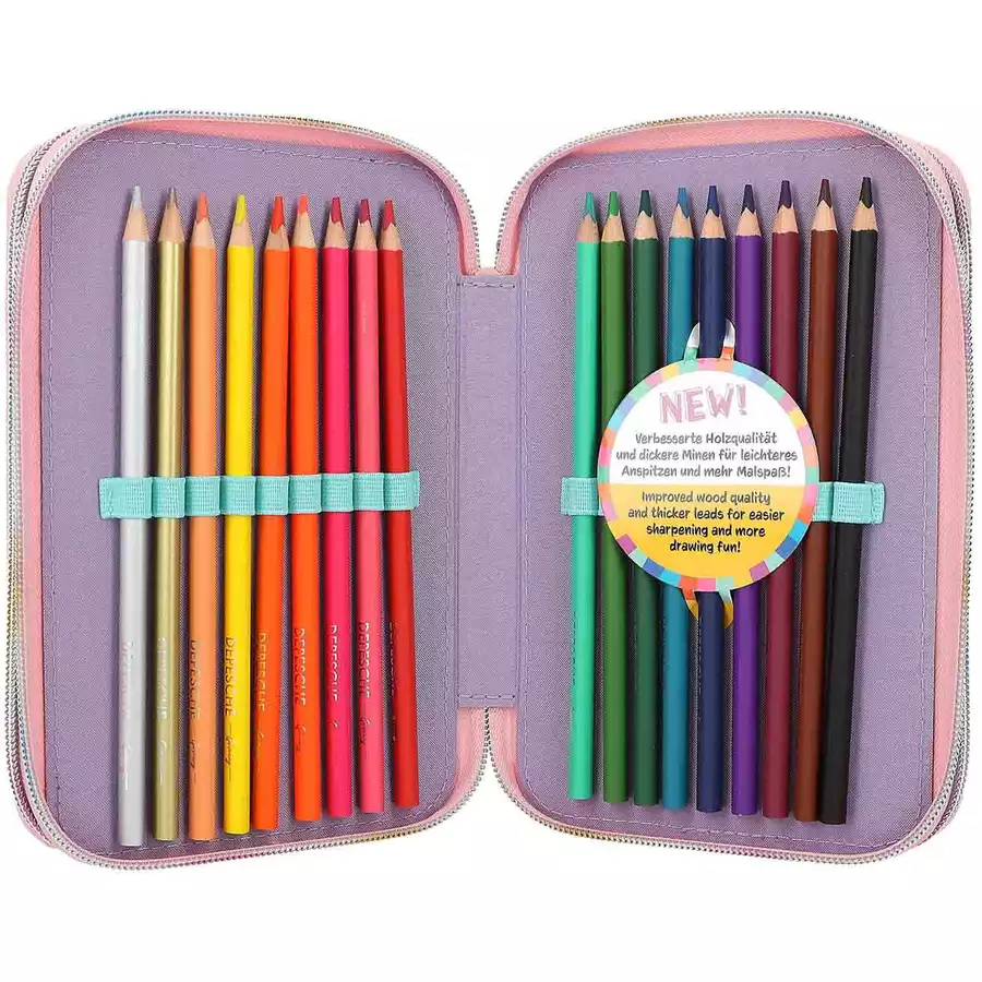 Depesche 3-Fach Federtasche RAINBOW inkl. Stifte Ylvi 7,5 x 13,5 x 20 cm rosa