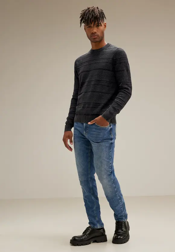 Struktur-Mix Pullover - Black