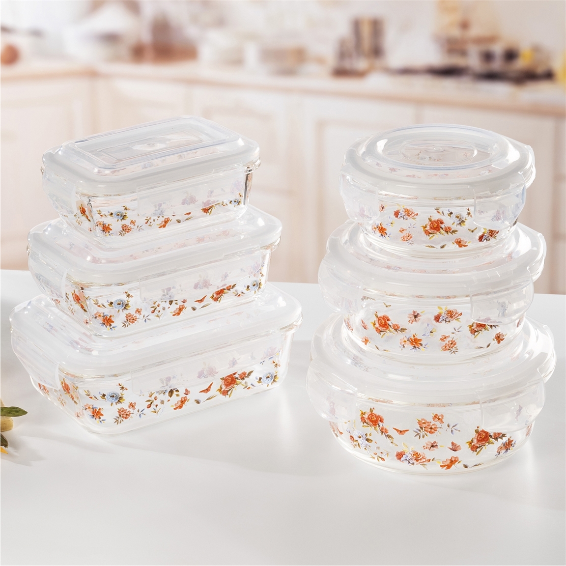 Lot de 3 boîtes borosilicate fleuries