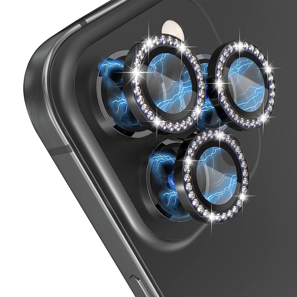 iPhone 14 Pro / iPhone 14 Pro Max Kameraschutz Objektiv Ring Protector Glitzer Abdeckung - Schwarz