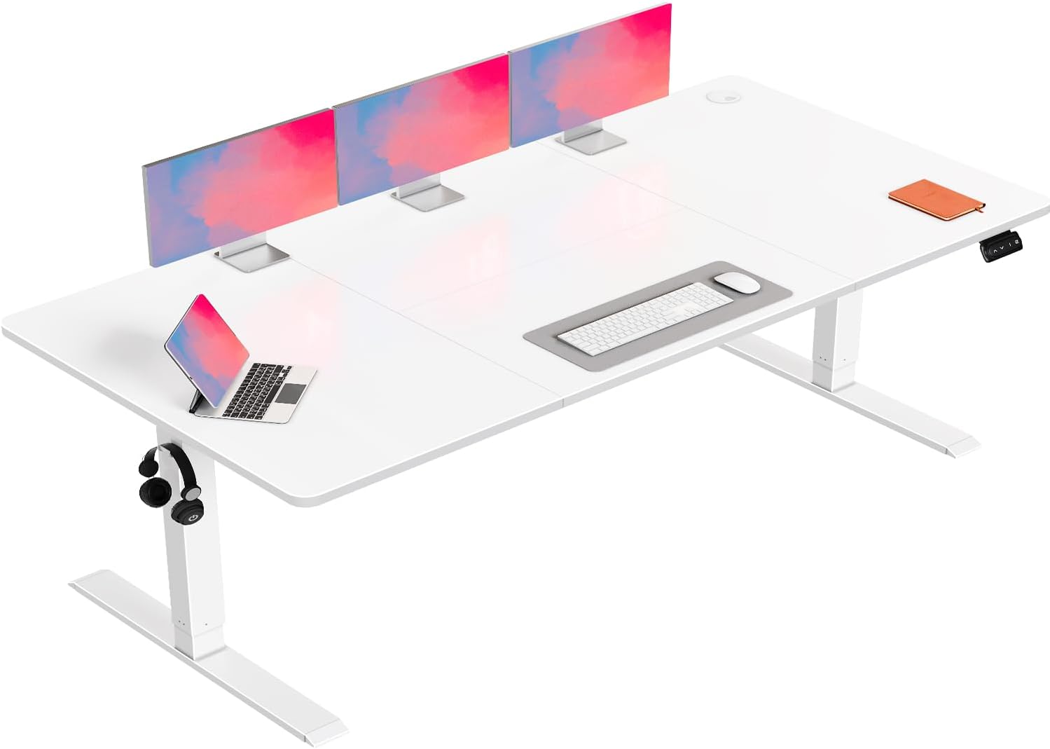 Flamaker Höhenverstellbarer Schreibtisch, Elektrischer Schreibtisch Höhenverstellbar für Steh-Sitz, Computertisch mit Memory-Funktion, Stabiler Tisch Standing Desk, Bürotisch,180 x 80 cm,Weißlich
