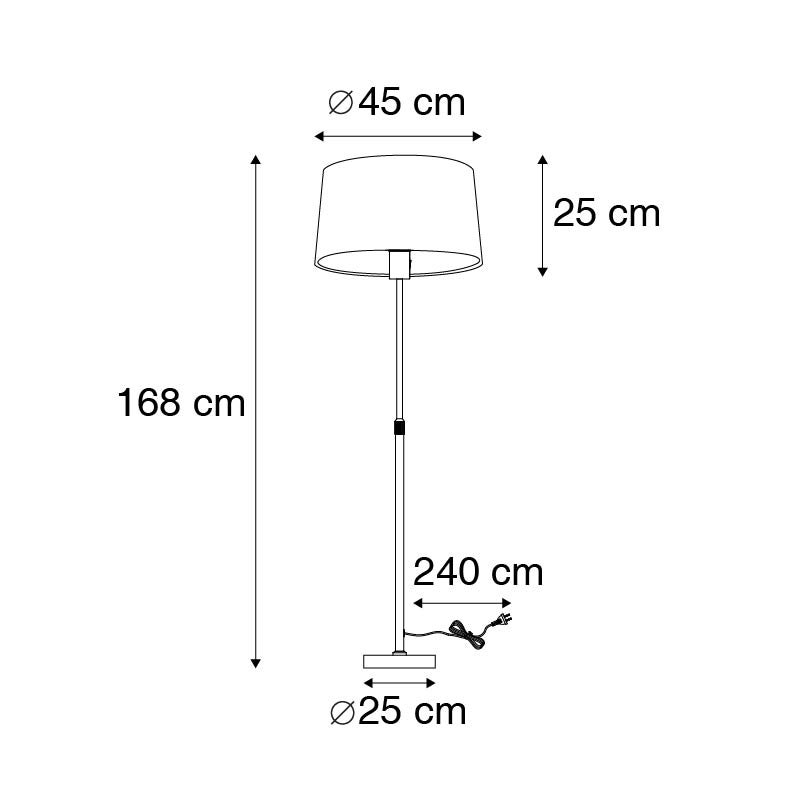 QAZQA - Moderne vloerlamp | Staande lamp | Vloerlamp | Lamp | Licht staal | Zilver | Mat nikkel met witte verstelbare lampenkap 45 cm - Parte | Woonkamer | Slaapkamer - Rond staal | Langwerpig