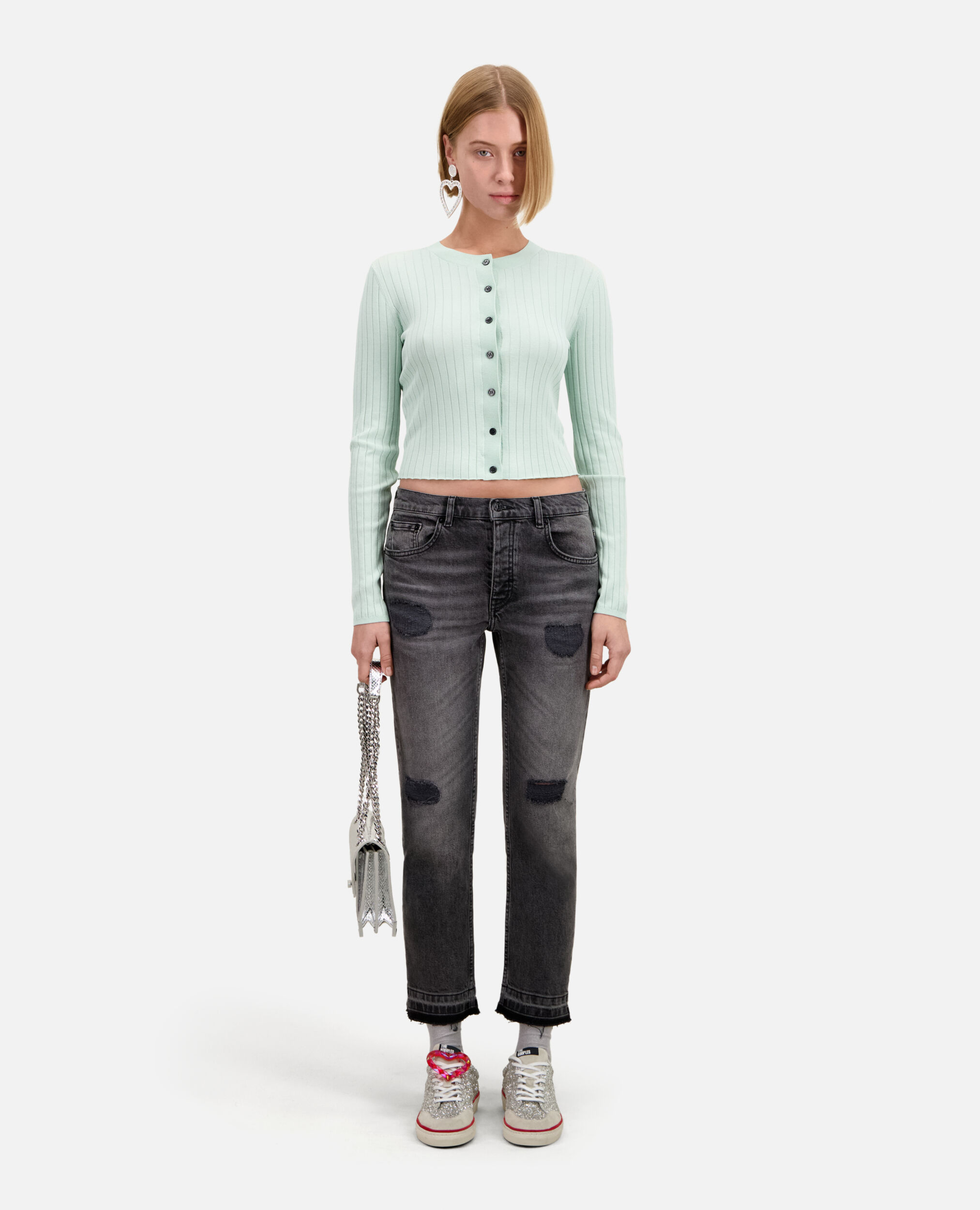 Short ribbed light green cardigan