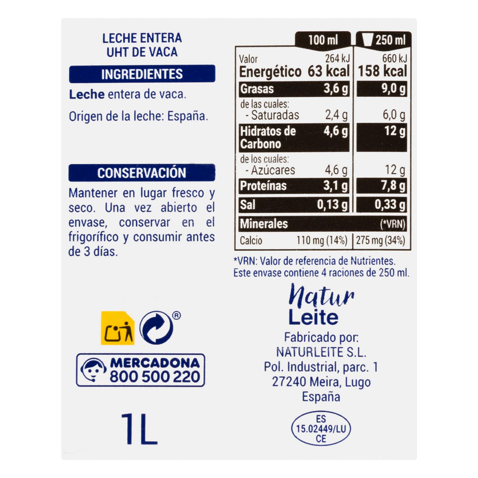 Lait entier Hacendado