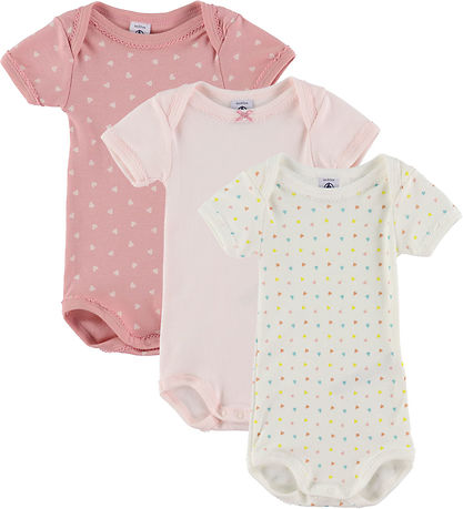 Petit Bateau Body k/ä - 3er-Pack - Rosa/Weiß m. Herzen