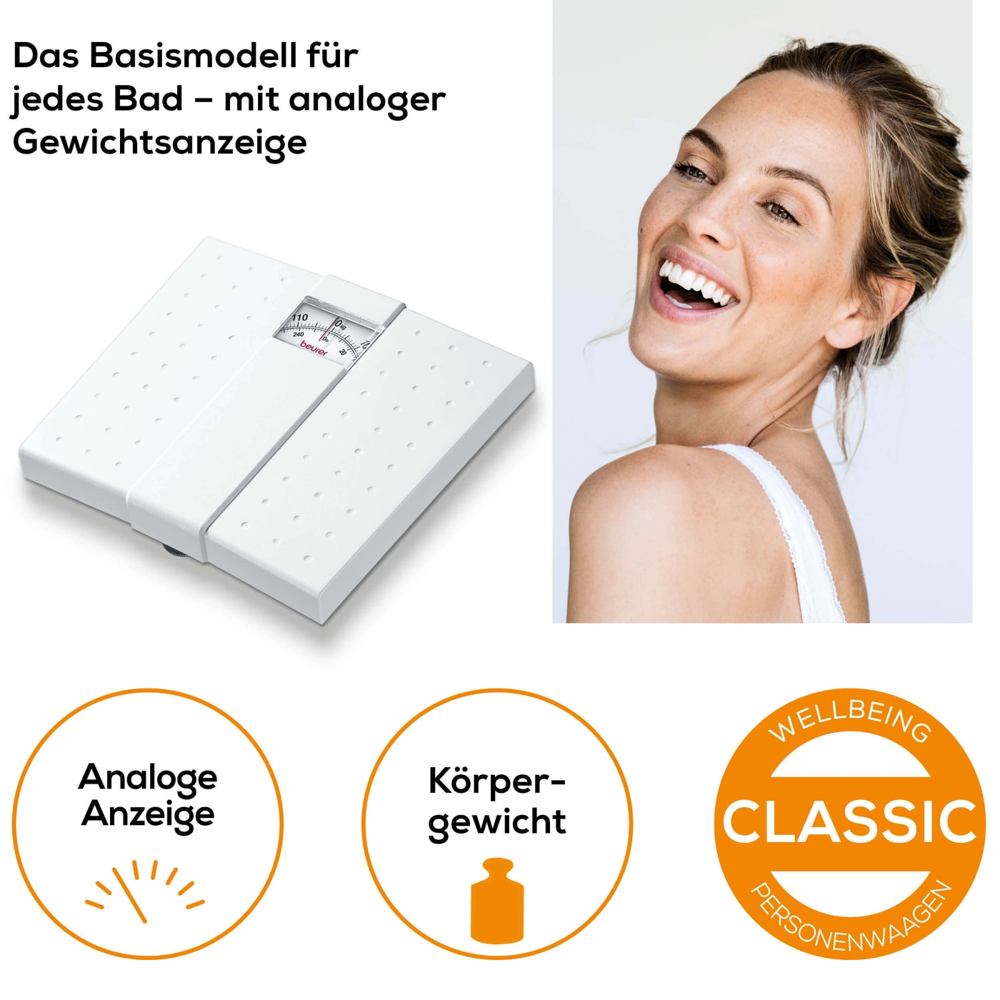 MS 01 Mechanische Personenwaage mit Analoger Gewichtsanzeige (71005) - Weiss