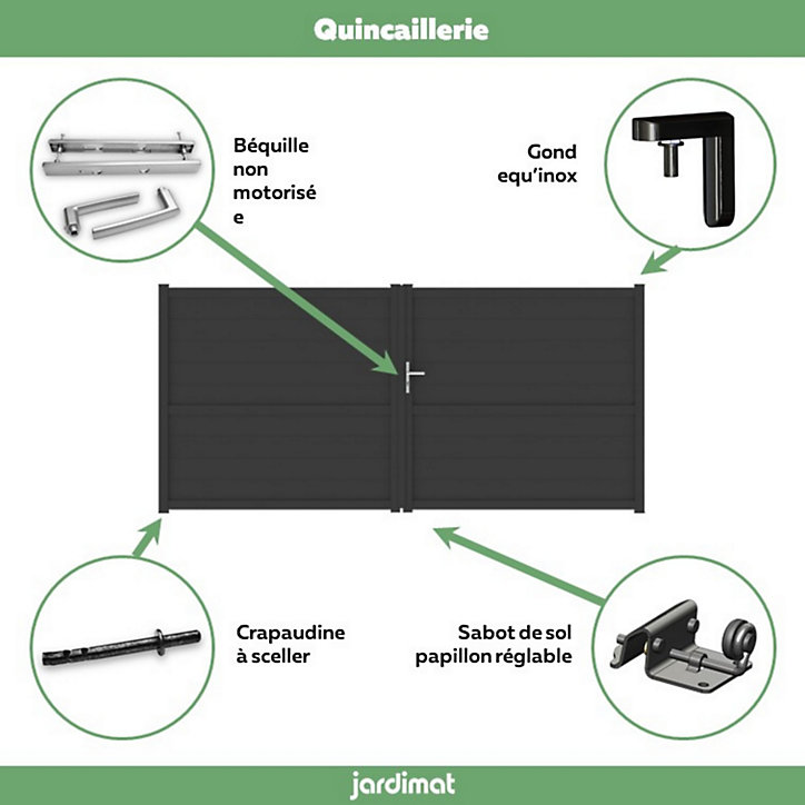 Portail Jardimat battant aluminium Perth noir - 400 x h.170 cm