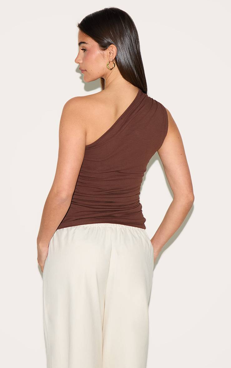 Chocolat Top Long Sans Manches Froncé Asymétrique