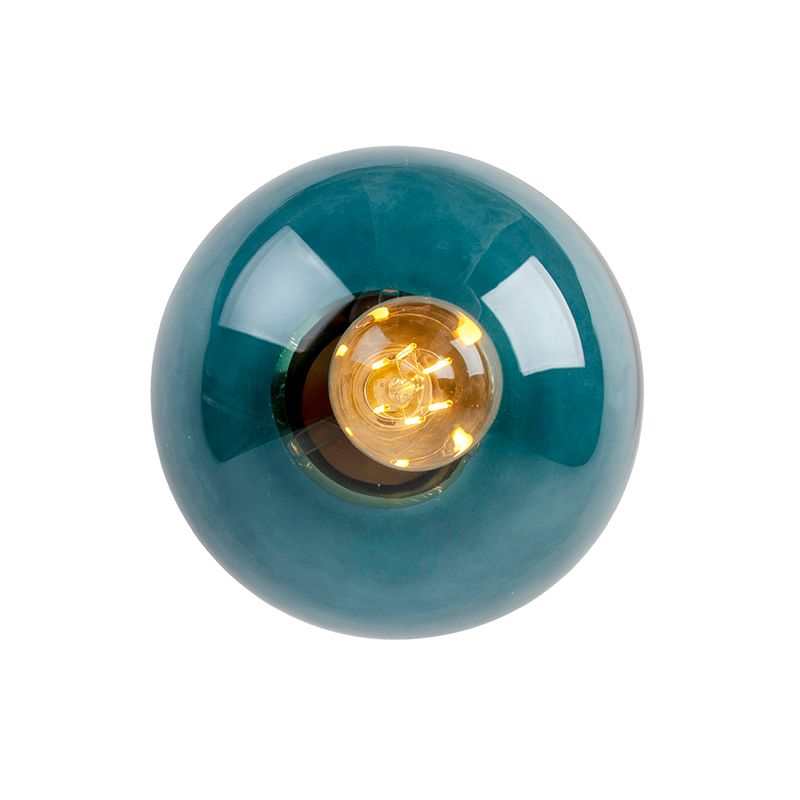 Art deco plafondlamp messing met oceaanblauw glas - Pallon