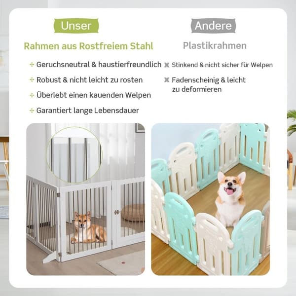 Dog Gate Lekegrind Frittstående Hundegjerde med 6 Paneler 366 x 80 cm Hvit