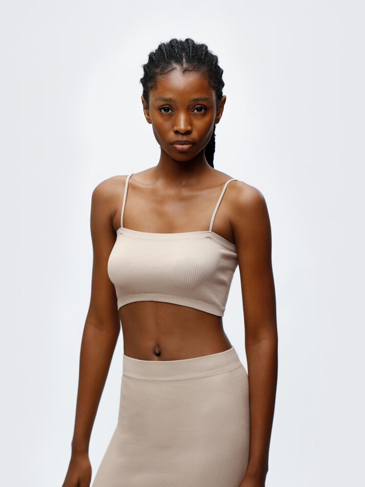 Top cropped sem costura - Bege claro
