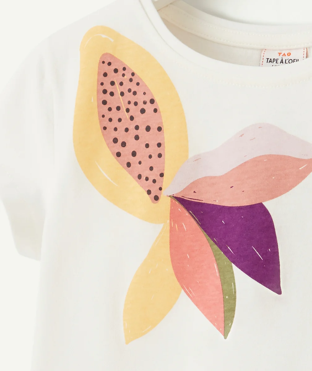 PYJAMA FILLE EN FIBRES RECYCLÉES ROSE ET BLANC MOTIF FLORAL