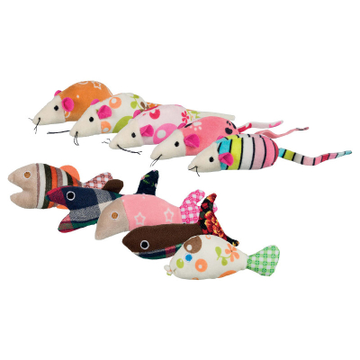 Trixie Maus/Fische Plüsch/Stoff 9-12cm