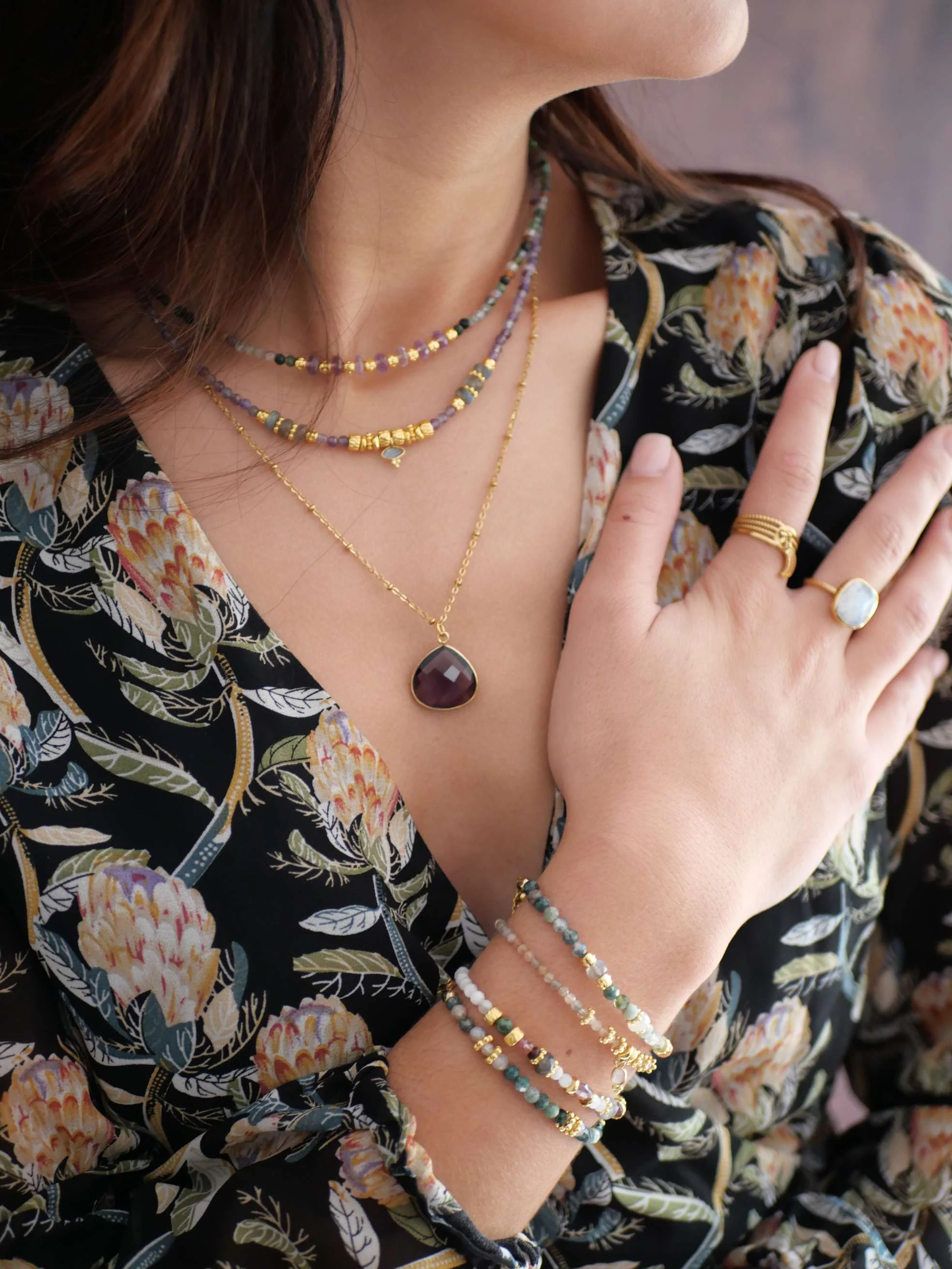 DHANYATA - Bracelet pierre de soleil agate indienne | Multicolore