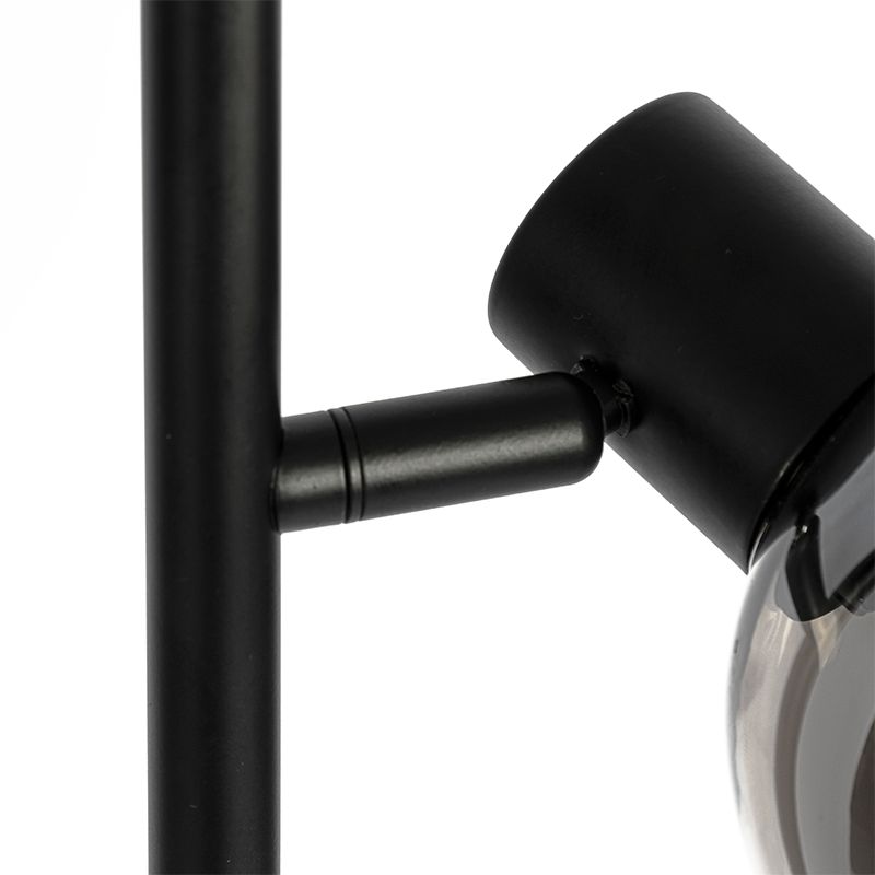 Art Deco vloerlamp zwart 3-lichts met smoke glas - Vidro