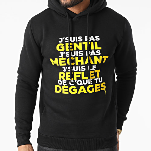 Sweat Capuche Gentil Méchant Noir Jaune
