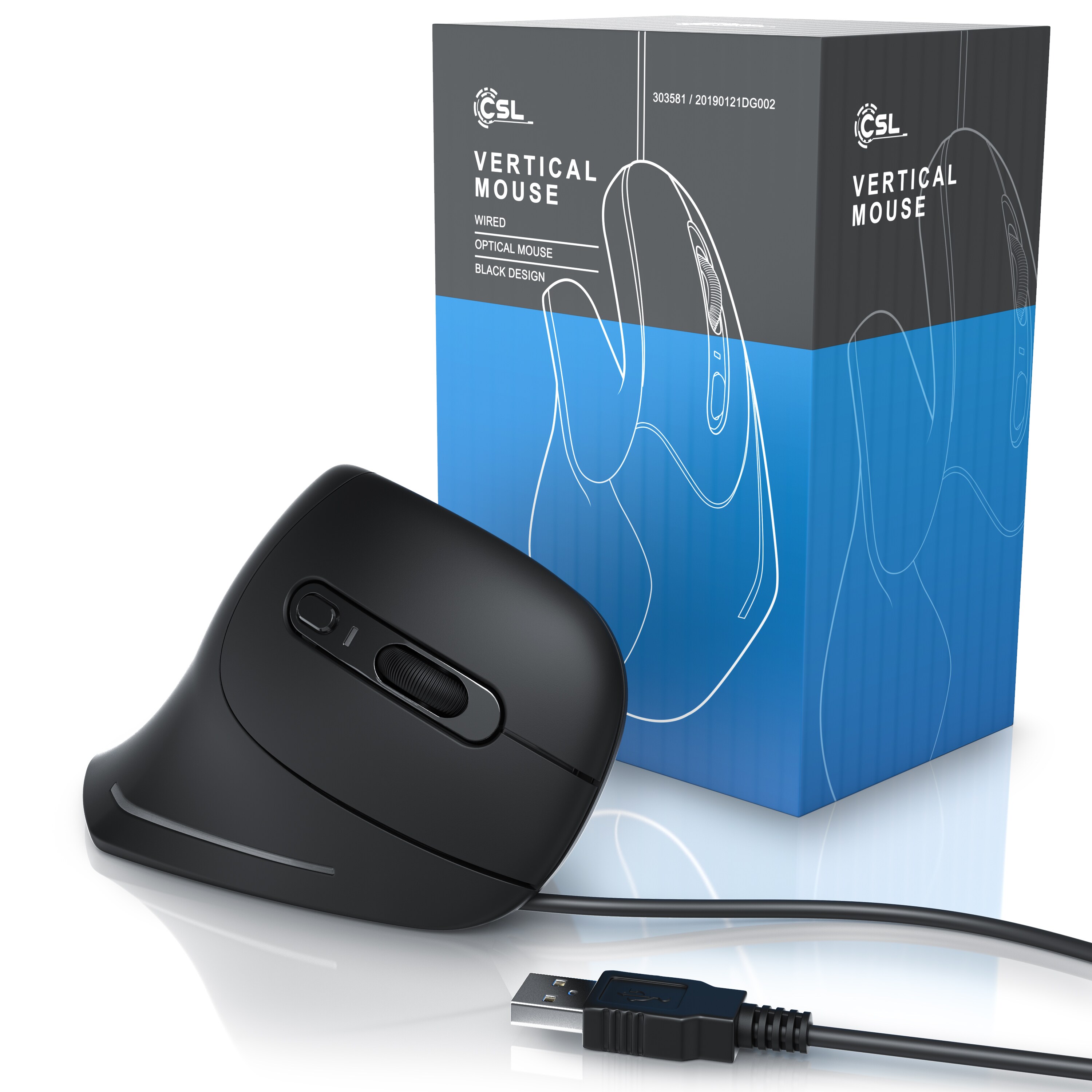 CSL ergonomische Maus, kabelgebunden, 125 dpi, optische Vertikal Mouse - Vertikalmaus - ergonomisch