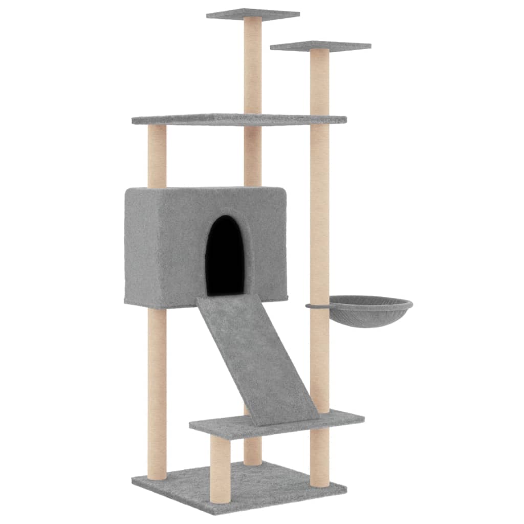 Arranhador para gatos vidaXL com postes de sisal cinza claro, 153 cm