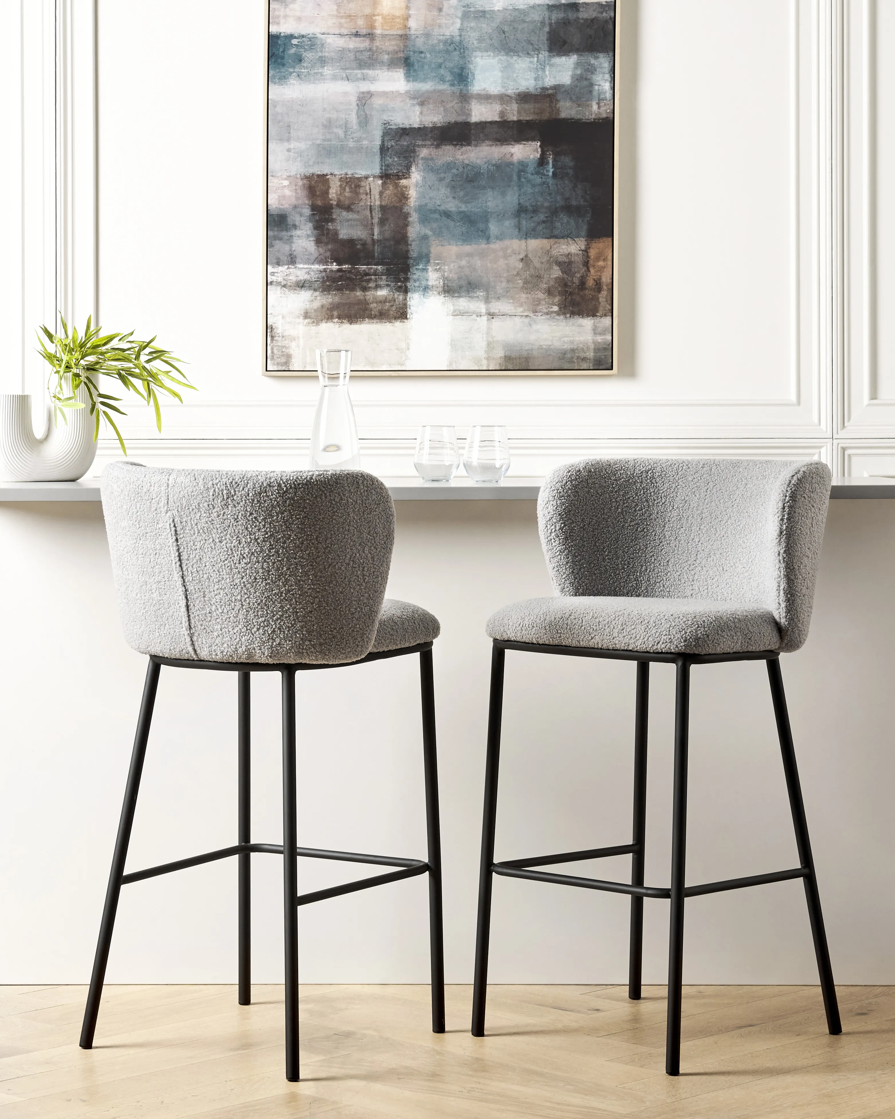 Set van 2 barstoelen MINA Bouclé Lichtgrijs
