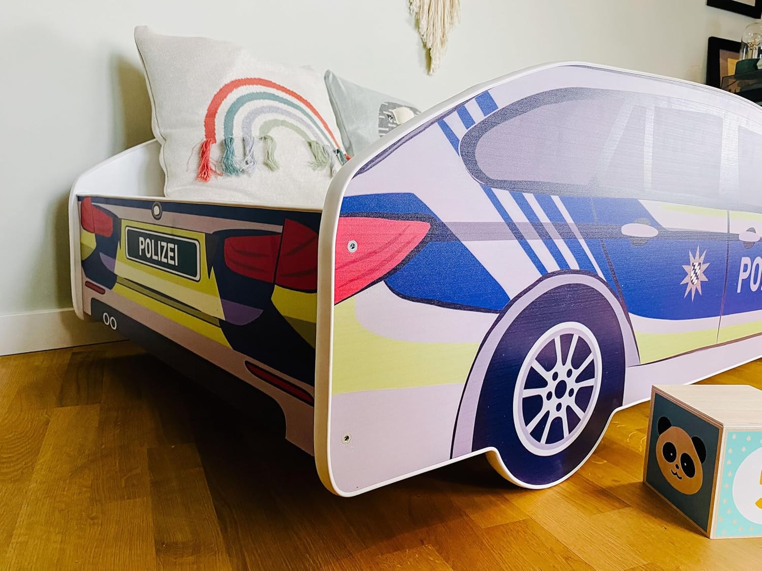 Kids Collective Autobett Kinderbett Jugendbett 70x140 | 80x160 mit Rausfallschutz Matratze optional | Polizei Polizeiauto Polizist Kinder Spielbett